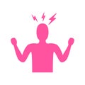 Headache and depression icon. Red Angry Man Silhouette pink symbol isolated on white background. Anger management and