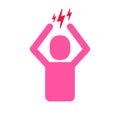 Headache and depression icon. Red Angry Man Silhouette pink symbol isolated on white background. Anger management and