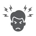 Headache glyph icon, body and pain, head pain sign, vector graphics, a solid pattern on a white background.