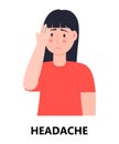 Headache icon vector. Flu, cold, symptom is shown. Woman put her hand to her forehead. Respiratory disease concept