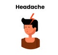 Headache icon. Vector illustration of the white young man suffering from a severe pain