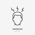 Headache line icon, vector pictogram of person with migraine. Man having hangover illustration, flu symptom sign for Royalty Free Stock Photo