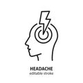 Headache line icon. Vector symbol of stress, migraine, head pain, anxiety. Editable stroke