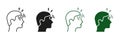 Headache Line and Silhouette Icon Set. Symptoms of Virus Disease, Flu, Cold. Head Disease, Fatigue Symbol Collection