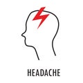 Headache. Logo or icon template in linear style isolated on white background.