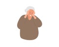 Headache. Mature elderly Woman holds her head with her hands, experiencing headache, stress, depression. Suffering of