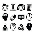 Headache migraine icons set