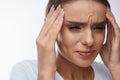 Headache Pain. Beautiful Woman Having Painful Migraine. Health Royalty Free Stock Photo