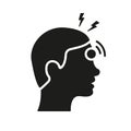 Headache Silhouette Black Icon. Disease head, Fatigue concept. Migraine, Health Problem, Pain Face, Stress, Tired and