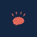 Headache, stress, emotional exhaustion icon. Brain with lightning symbols. Fatigue and stress concept. Vector