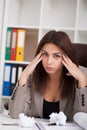 Headache and Stress at Work. Portrait of Young Business Woman at Royalty Free Stock Photo