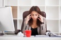 Headache and Stress at Work. Portrait of Young Business Woman at Royalty Free Stock Photo