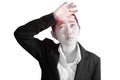 Headache symptom in a businesswoman isolated on white background. Clipping path on white background. Royalty Free Stock Photo