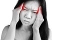 Headache symptom in a woman isolated on white background. Clipping path on white background