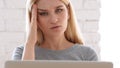 Headache, Tired Girl Working Online in her Creative Office Royalty Free Stock Photo