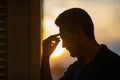 Headache, tiredness and stress. Close up portrait of man in suit got headache migraine. Headache pain concept. Painful Royalty Free Stock Photo