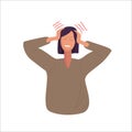 Headache. Woman holds her head with her hands, experiencing headache, stress, depression. Suffering of Ache, Pain or Royalty Free Stock Photo