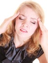 Headache. Woman suffering from head pain isolated. Royalty Free Stock Photo