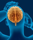 Headache x-ray scan of human head with visible brain