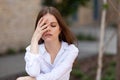 Headache in a young woman. Problems and depressive disorder Royalty Free Stock Photo