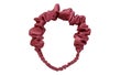 A headband with ruffle and ruched pattern made out of satin silk cloth fabric texture with white background