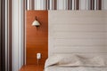 Headboard and bed in a clean hotel room Royalty Free Stock Photo