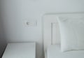 headboard, pillows in a white bed Royalty Free Stock Photo