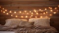 headboard string lights on wood Royalty Free Stock Photo