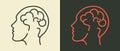 Human head with brain icon. Outline flat style icon. Isolated. Royalty Free Stock Photo