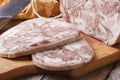 Headcheese chopped on kitchen board macro Royalty Free Stock Photo