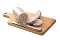 Headcheese sausage on wooden board