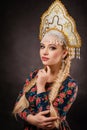 Headdress, girl, folk, portrait, white, russian, russia, dress,