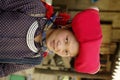 Headdress of a Hmong woman red Sapa