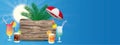 Wooden Board Sund Cocktails Palms Blue Sky Header