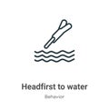 Headfirst to water outline vector icon. Thin line black headfirst to water icon, flat vector simple element illustration from