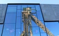 Headframe of C-mine in Belgium reflected in glass Royalty Free Stock Photo