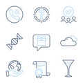 Headhunter, Chemistry dna and Wish list icons set. Martini glass, Cloudy weather and Call center signs. Vector