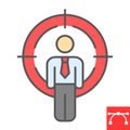 Headhunting color line icon, man under crosshair and sniper, target candidate vector icon, vector graphics, editable Royalty Free Stock Photo
