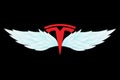 Tesla logo with wings over black background