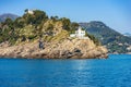 Headland and White Lighthouse of Portofino - Genoa Liguria Italy Royalty Free Stock Photo