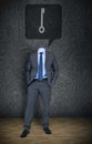 Headless businessman with key in speech bubble Royalty Free Stock Photo