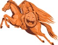 Headless Horseman Pumpkin Head Drawing Royalty Free Stock Photo