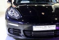 Headlight of blue Porsche series Panamera Se hybrid luxury sport