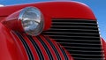Headlight and engine jacket of red retro car Royalty Free Stock Photo