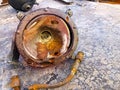 Headlight front of an old, rusty, abandoned, military, truck car Royalty Free Stock Photo