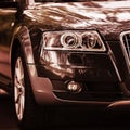 Headlight of a modern car. The front lights of the car. Modern Car exterior details. Royalty Free Stock Photo