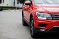 Headlight of modern prestigious orange car close up Royalty Free Stock Photo