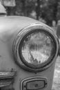 Headlight of an old classic car. Black and white picture Royalty Free Stock Photo