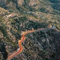 Headlights of car in winding road in the desert near Tuscon, Arizona Royalty Free Stock Photo