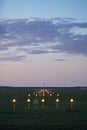 Headlights of runway lights at the airport on the background of the evening sky Royalty Free Stock Photo